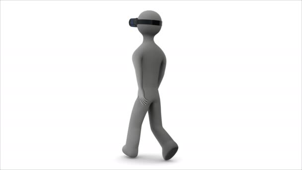 3d man walking in a virtual reality headset. Alpha matte. Loop. — Stock Video