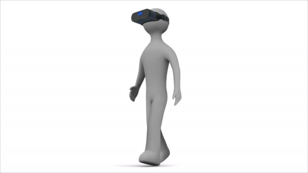 3d man walking in a virtual reality headset. Alpha matte. Loop. — Stock Video