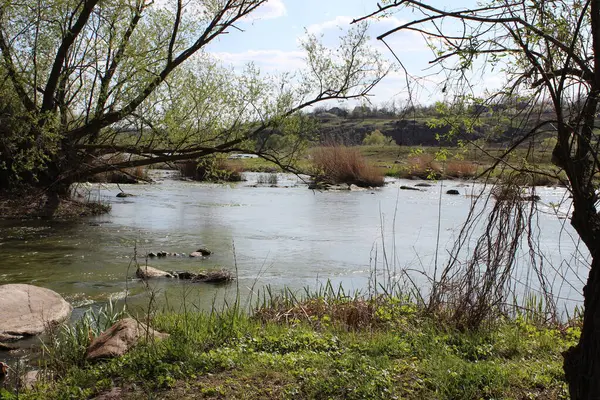 Rivier Met Grote Granieten Stenen Steppe Natuurreservaat — Stockfoto