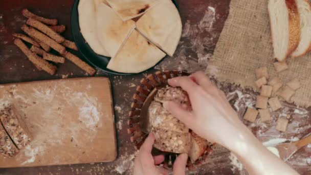 Bread mixture in the basket — Stock Video