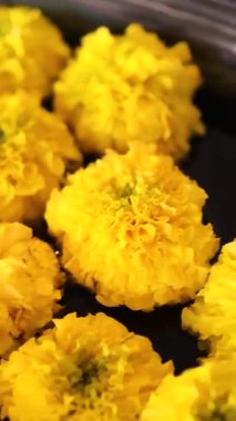 Kutsal bir tören sırasında Asya ruhani ayinlerinde kullanılan parlak sarı çiçekler saflığı, bağlılığı ve ilahi enerjiyle bağlantıyı sembolize eder. Yüksek kalite 4k görüntü