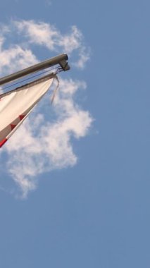 Rüzgarda sallanan gerçekçi Georgia bayrağı. Arka planı bulutlu. Mükemmel döngü. Yüksek kalite 4k görüntü