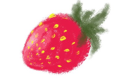 Beyaz üzerinde yeşil yapraklar olan kırmızı çilekli pastel boya. Yüksek kaliteli illüstrasyon