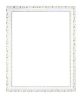 Beyaz altın yaldızlı, vintage tarzı boş ahşap çerçeve. Eski dikdörtgen