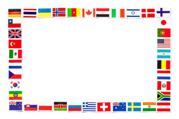 Ram av nationella flaggor i olika länder i världen isolerade — Stockfoto