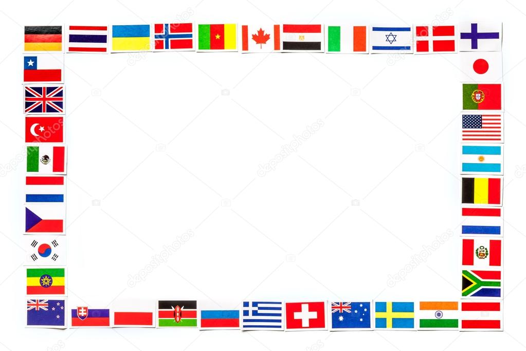 Frame of national flags the different countries of the world isolated.