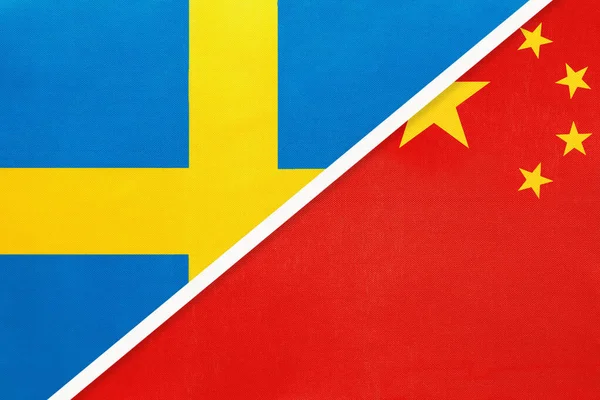 Королівство Швеція Китай Або Кнр Символ Національних Прапорів Текстилю Відносини — стокове фото