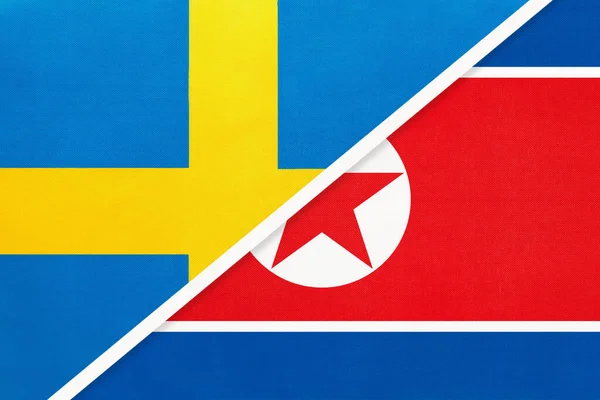 Konungariket Sverige Och Nordkorea Eller Nordkorea Symbol För Nationella Flaggor — Stockfoto