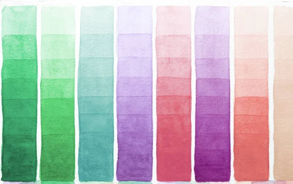 Paleta Tonos Acuarelas Diferentes Colores Pintados Sobre Papel Blanco Muestra — Foto de Stock