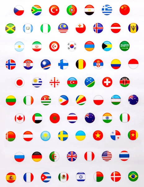 Collection Circle Sign National Flags Different Countries World Isolated White — Stock Photo, Image