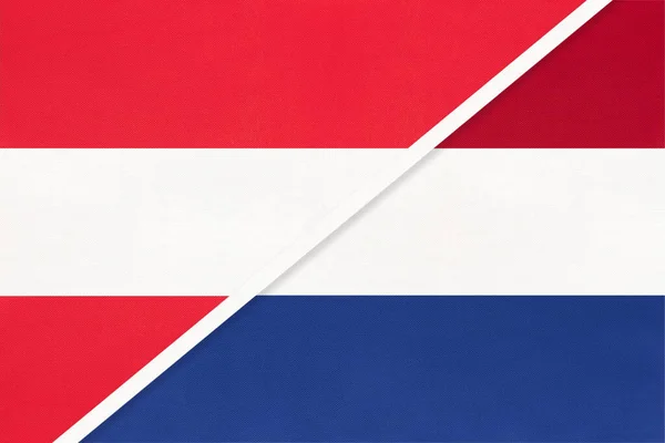Ausztria Hollandia Vagy Hollandia Nemzeti Lobogók Textilből Két Ország Közötti — Stock Fotó