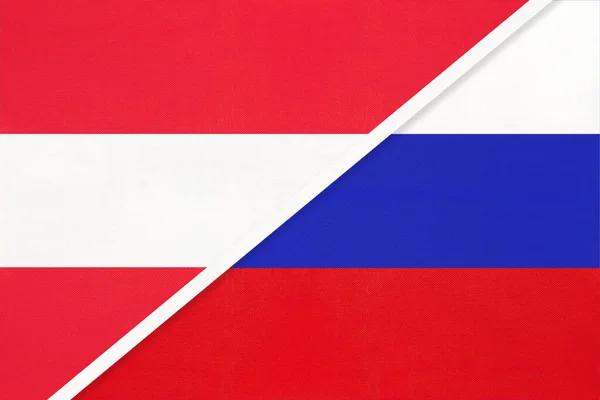Австрія Росія Або Російська Федерація Національні Прапори Текстилю Відносини Партнерство — стокове фото