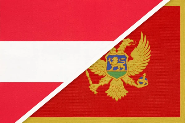 Ausztria Montenegró Nemzeti Lobogók Textilből Két Ország Közötti Kapcsolat Partnerség — Stock Fotó