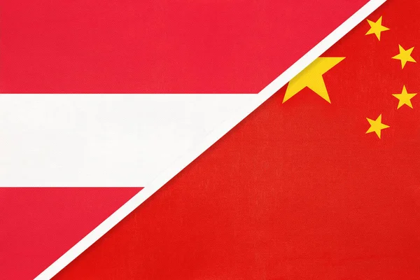 Австрія Китай Або Кнр Національні Прапори Текстилю Відносини Партнерство Співпраця — стокове фото