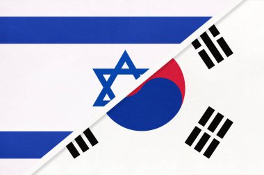 İsrail ve Güney Kore veya ROK, tekstil ulusal bayrakları. İki ülke arasındaki ilişki, ortaklık ve uyum.
