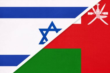 İsrail ve Umman Sultanı, tekstil ulusal bayrakları. İki ülke arasındaki ilişki, ortaklık ve uyum.