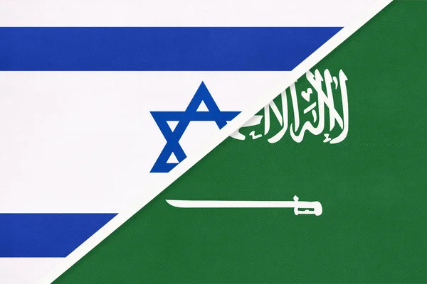 Israel Und Saudi Arabien Nationalflaggen Aus Textil Beziehung Partnerschaft Und — Stockfoto