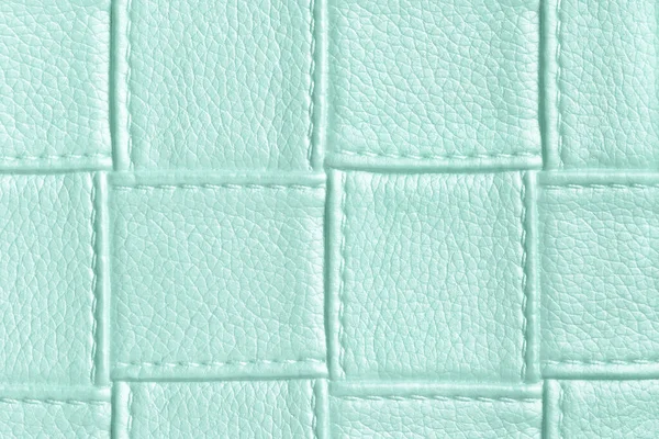Textuur Van Lichtblauwe Cyaan Lederen Achtergrond Met Vierkant Patroon Steek — Stockfoto