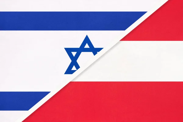 Israel Áustria Bandeiras Nacionais Têxteis Relacionamento Parceria Jogo Entre Dois — Fotografia de Stock