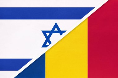 İsrail ve Romanya, tekstil ulusal bayrakları. İki ülke arasındaki ilişki, ortaklık ve uyum.