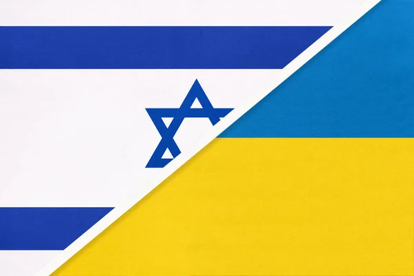 Israel Ucrânia Bandeiras Nacionais Têxteis Relacionamento Parceria Jogo Entre Dois — Fotografia de Stock