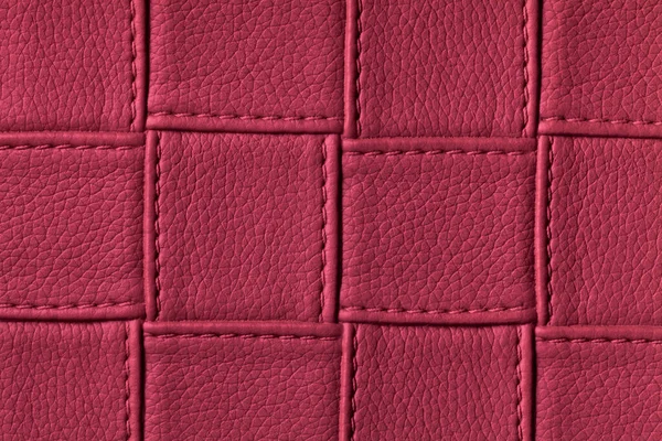 Textuur Van Donker Paars Lederen Ondergrond Met Vierkant Patroon Steek — Stockfoto