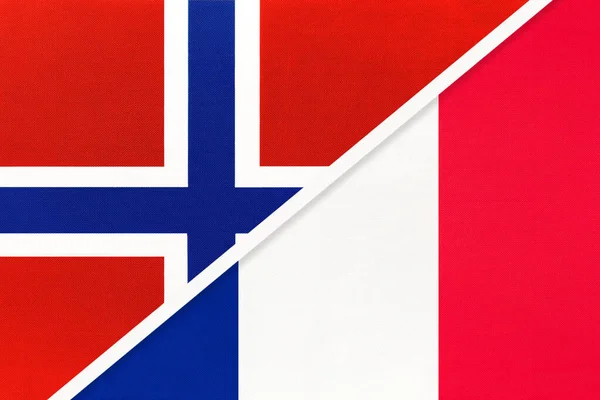 Norsko Francie Nebo Francouzská Republika Národní Vlajky Textilu Vztah Partnerství — Stock fotografie