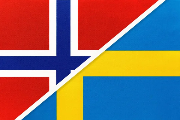 Norsko Švédsko Národní Vlajky Textilu Vztah Partnerství Zápas Mezi Dvěma — Stock fotografie