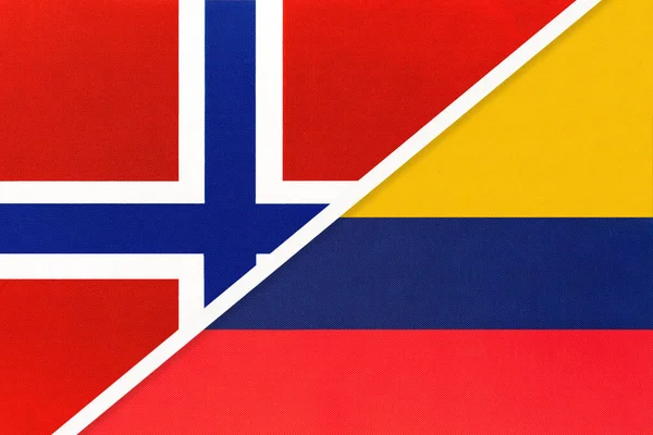 Norvégia Kolumbia Nemzeti Lobogók Textilből Két Ország Közötti Kapcsolat Partnerség — Stock Fotó