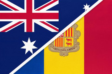 Avustralya ve Andorra, tekstil ulusal bayrakları. İki ülke arasındaki ilişki, ortaklık ve uyum.