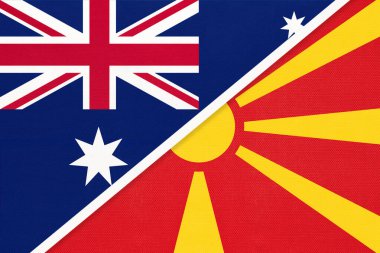 Avustralya ve Kuzey Makedonya, tekstil ulusal bayrakları. İki ülke arasındaki ilişki, ortaklık ve uyum.
