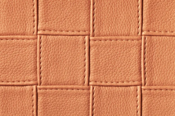 Textuur Van Donker Oranje Rood Lederen Ondergrond Met Vierkant Patroon — Stockfoto