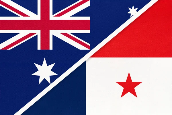 Australia Panama Flagi Narodowe Tekstyliów Stosunki Partnerstwo Dopasowanie Między Dwoma — Zdjęcie stockowe