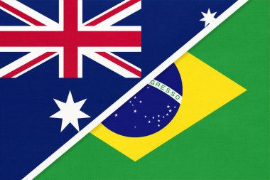 Australia and Brazil, national flags from textile. Relationship, partnership and match between two countries.