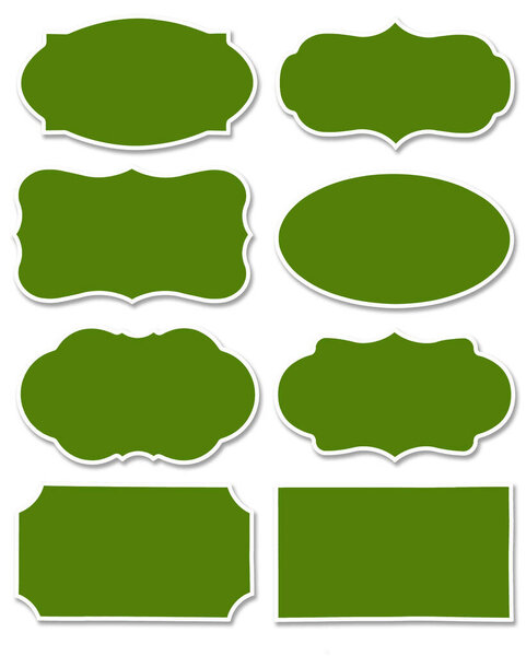 Green set of different tag and speech bubble as a cloud isolated on white background. Collection of olive label different shape with copy space.