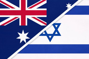 Avustralya ve İsrail, tekstil ulusal bayrakları. İki ülke arasındaki ilişki, ortaklık ve uyum.