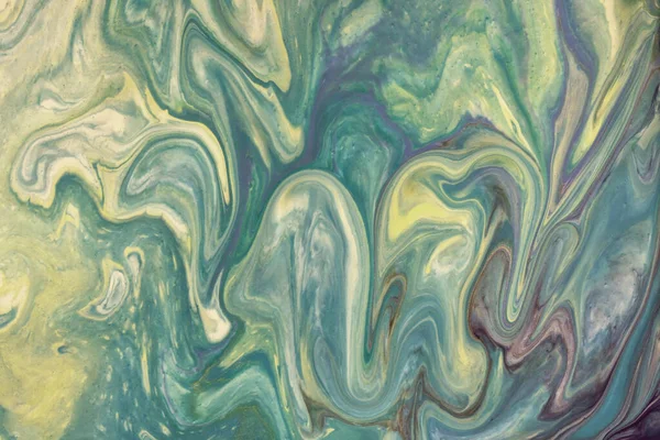 Abstract fluid art background light blue and yellow colors. Liquid acrylic painting on canvas with green gradient and splash. Watercolor backdrop with waves pattern.