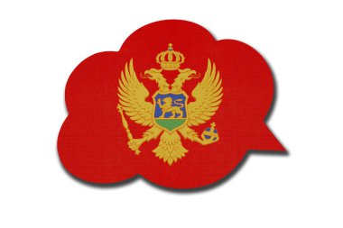 Karadağ ulusal bayrağının beyaz arka planda izole edildiği 3D konuşma balonu. Karadağ dilini konuş ve öğren. Ülkenin sembolü. Dünya iletişim işareti.