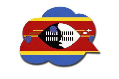 Beyaz arka planda Svaziland ulusal bayrağı bulunan 3D konuşma balonu. Swazi dilini konuş ve öğren. Eswatini ülkesinin sembolü. Dünya iletişim işareti.