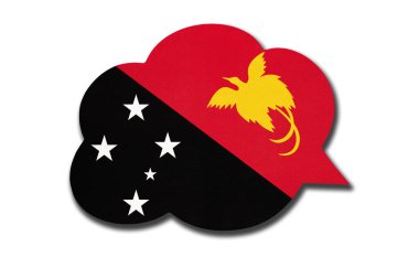 3d speech bubble with Papuan national flag isolated on white background. Symbol of Papua New Guinea country. World communication sign.