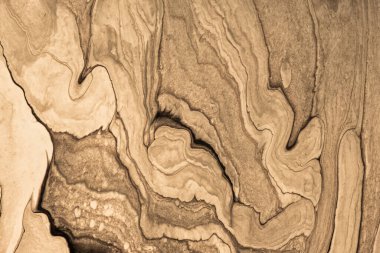 Soyut akışkan sanat arka planı kahverengi ve bej renkler. Sıvı mermer. Bronz renkte akrilik bir tablo. Dalgalı şekilli suluboya arkaplan. Taş bölümü..