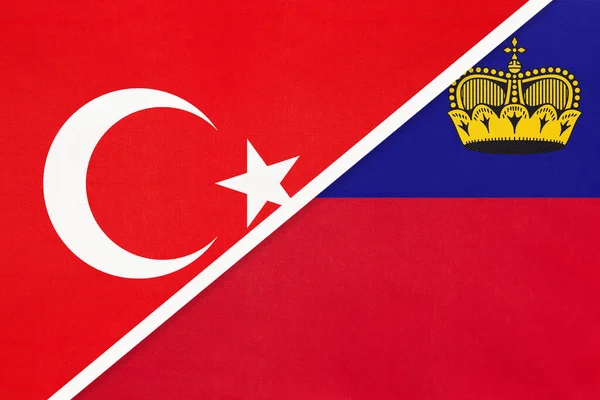 Turkey and Liechtenstein, symbol of country. Turkish vs Liechtensteiner national flags.