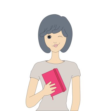 Göz kırpıyor ve çalışma sayfası elinde tutan kız.