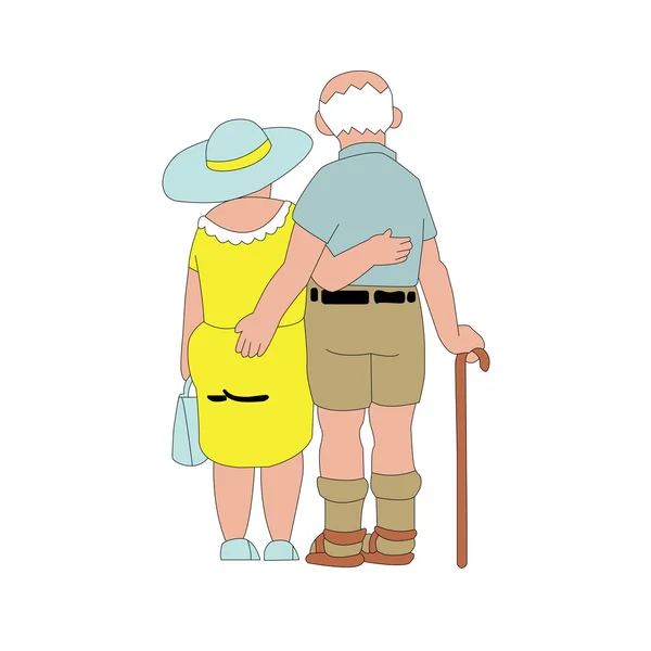 Happy old couple hug one another. — Stock Vector