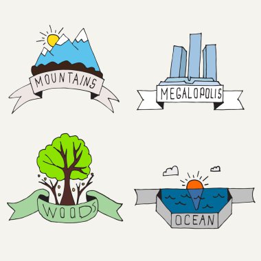 Dağlar, orman, megalopolis, okyanus kurdela el çekilmiş.