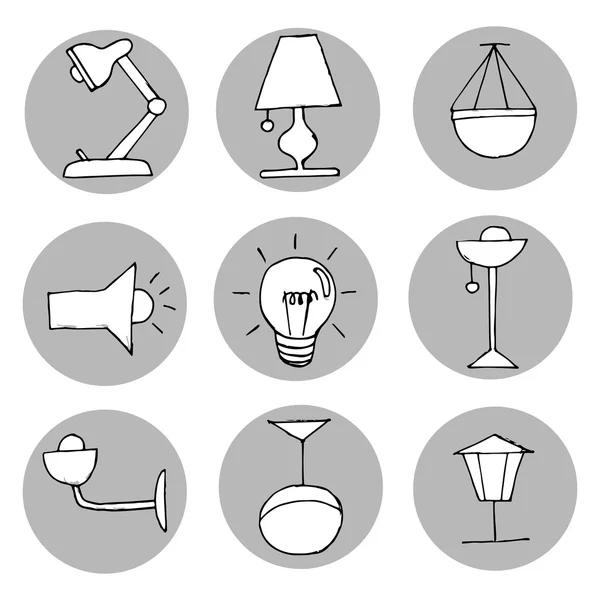 Elle çizilmiş ışık Icons set.