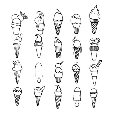Siyah ve beyaz dondurma simgeler kümesi.