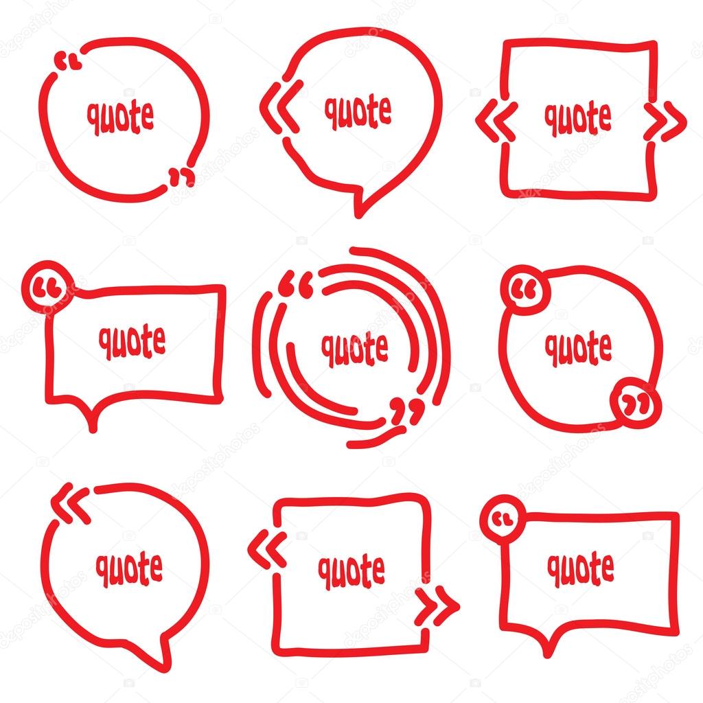 Hand drawn quote blank template. Drawn quote bubble.  Quote form. Template vector set.