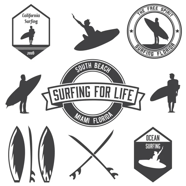 Set of surfing logos bundle, emblems and badges. — Stock Vector