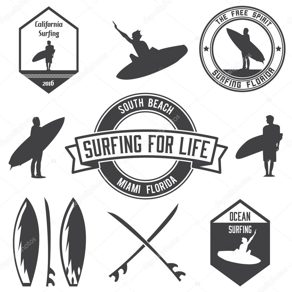 Set of surfing logos bundle, emblems and badges. — Stock Vector ...